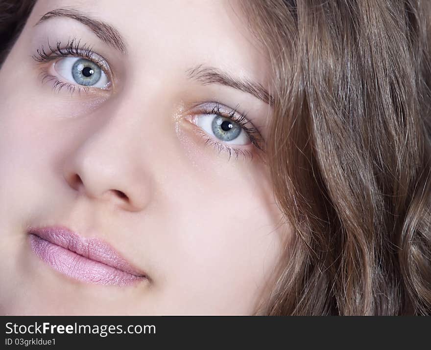 Smiling Woman Portrait On White Background