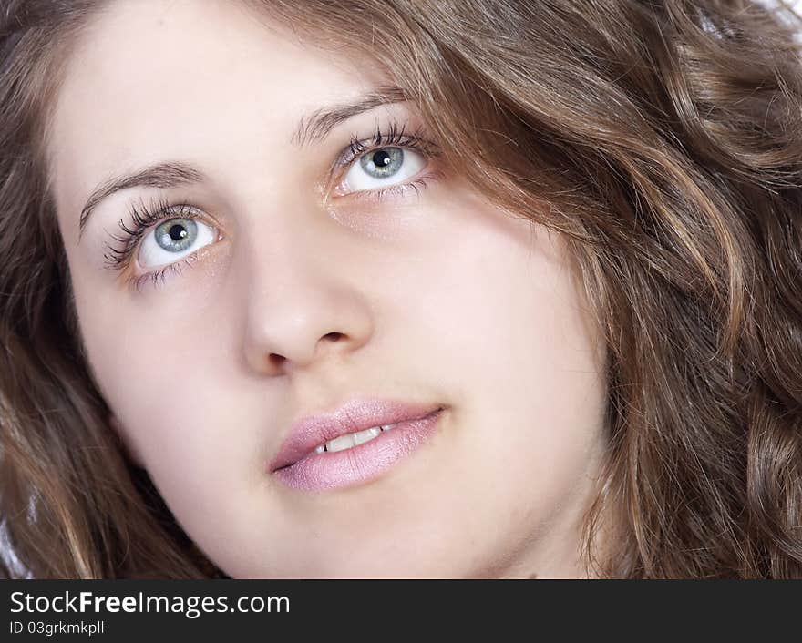 Smiling Woman Portrait On White Background