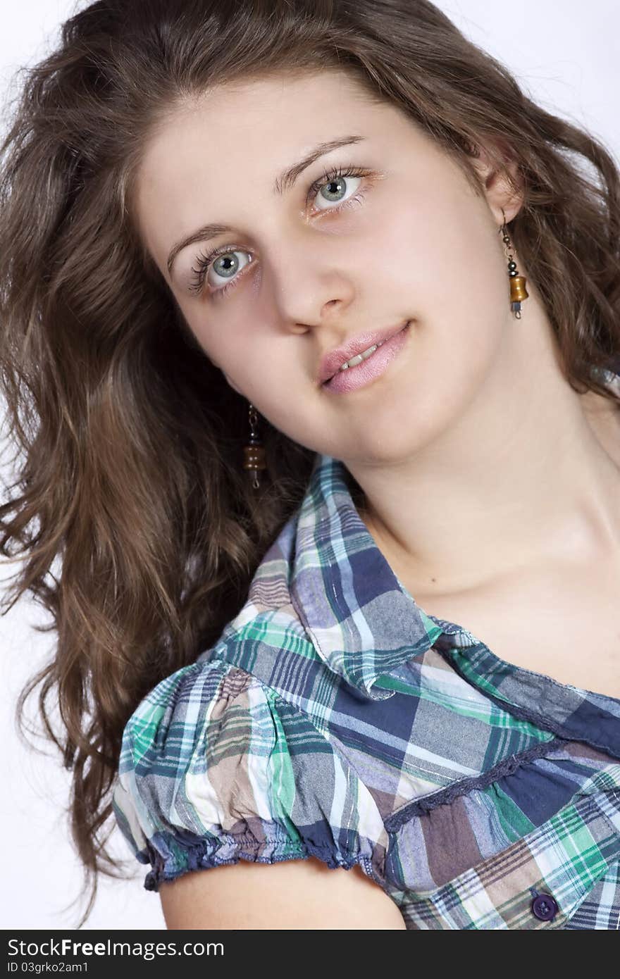 Smiling woman portrait on white background