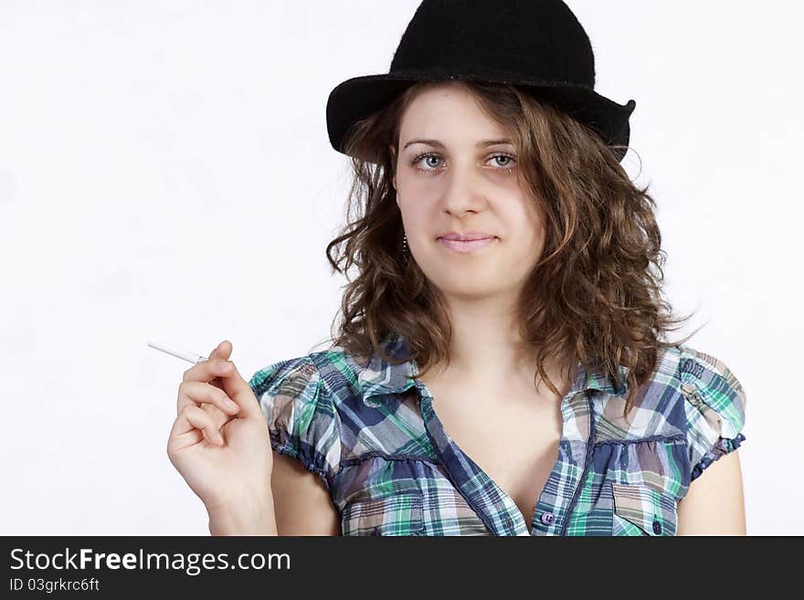 Smiling woman portrait on white background