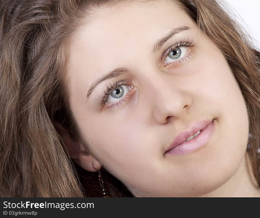 Smiling Woman Portrait On White Background