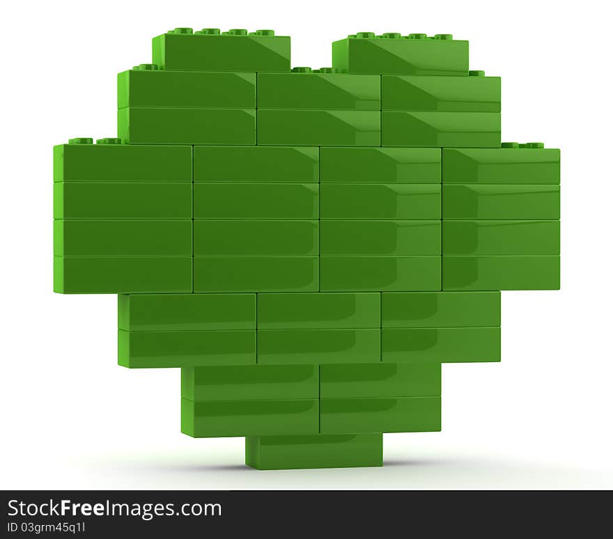 3d green heart on white background