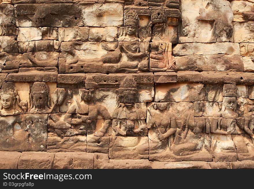 Relief Angkor, historical architecture of the Khmer in Cambodia