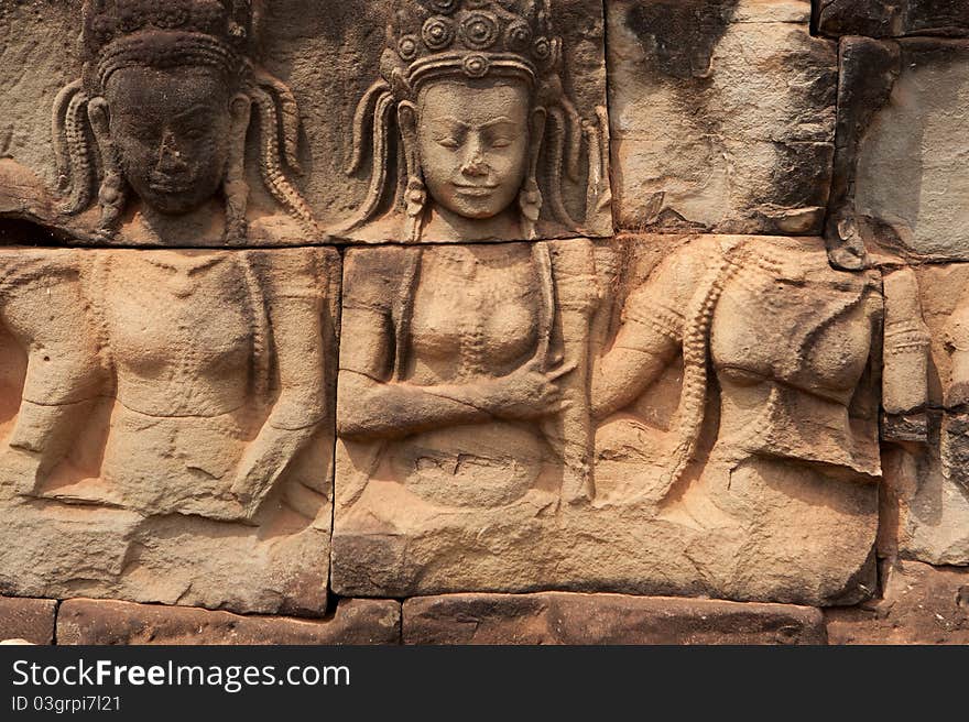 Relief Angkor, historical architecture of the Khmer in Cambodia