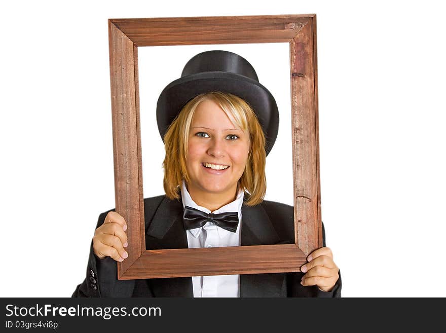 Woman With Wooden Frame