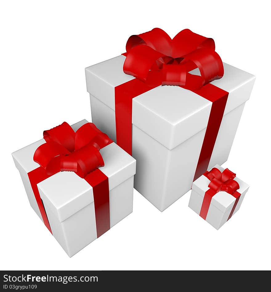 Gift boxes isolated on white background. 3D illustration