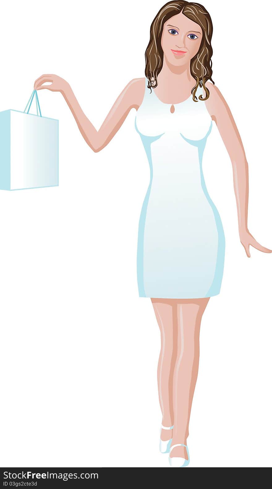 Young woman in the white dress with paper bag. Young woman in the white dress with paper bag