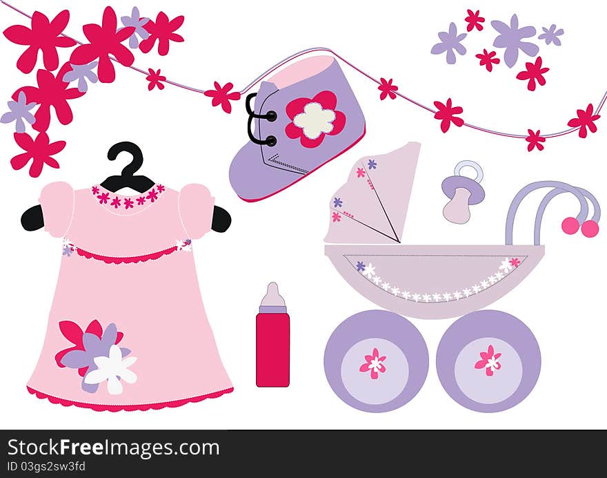 Children's accessories with dresses,shoe,cart,nipple and bottles for milk