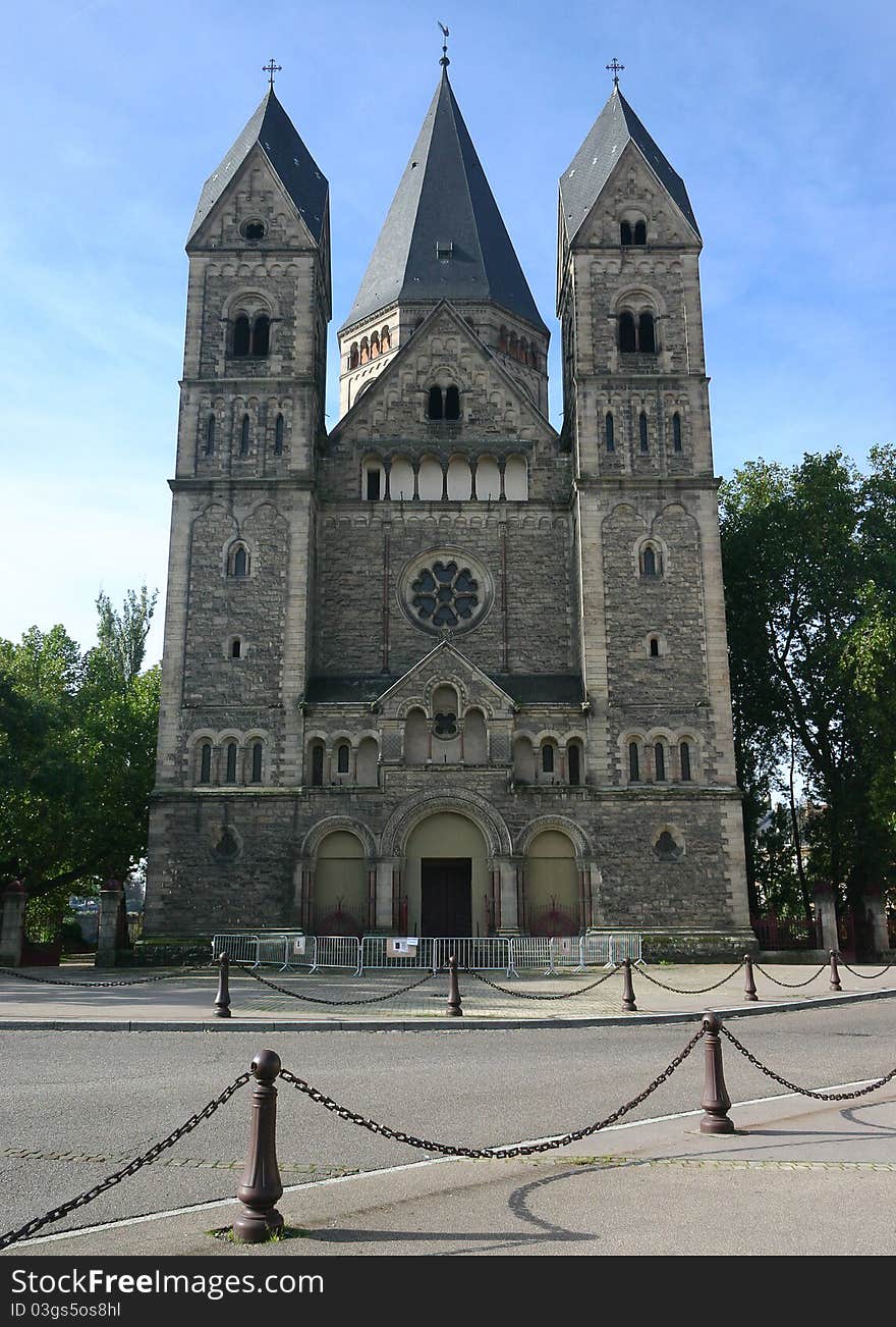 Facade of the Prestestant Temple Temple Neuf, Metz, France. Facade of the Prestestant Temple Temple Neuf, Metz, France