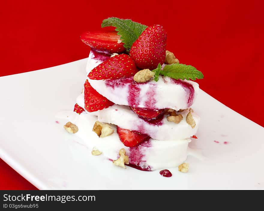 Slices Of Ice Cream With Strawberry