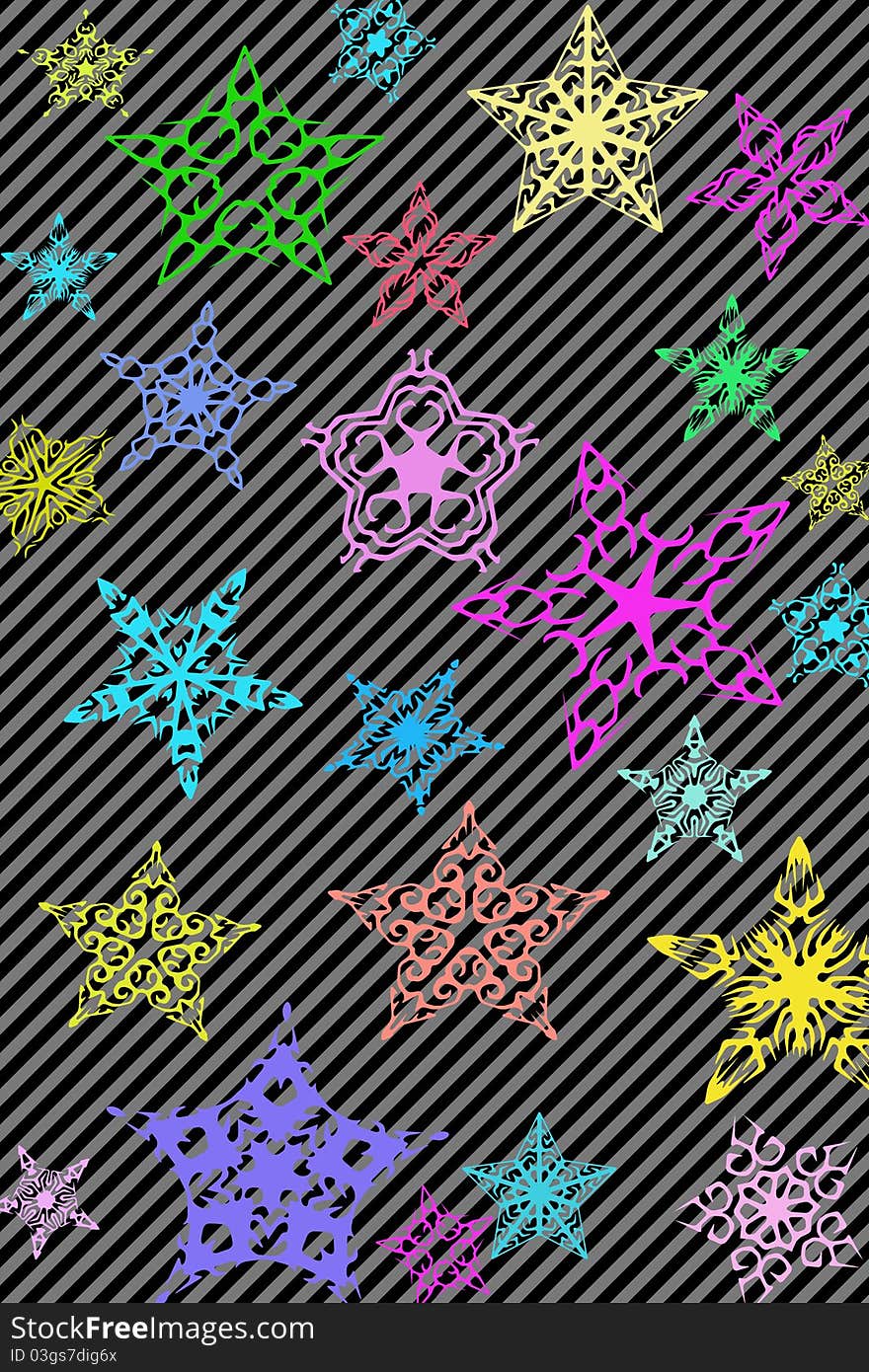 Colorful holiday stars on striped background. Colorful holiday stars on striped background