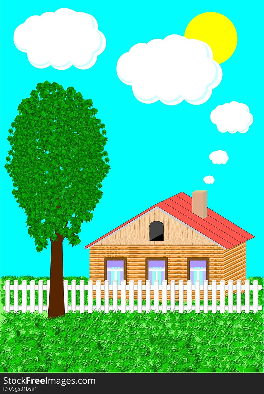 The rural house and tree