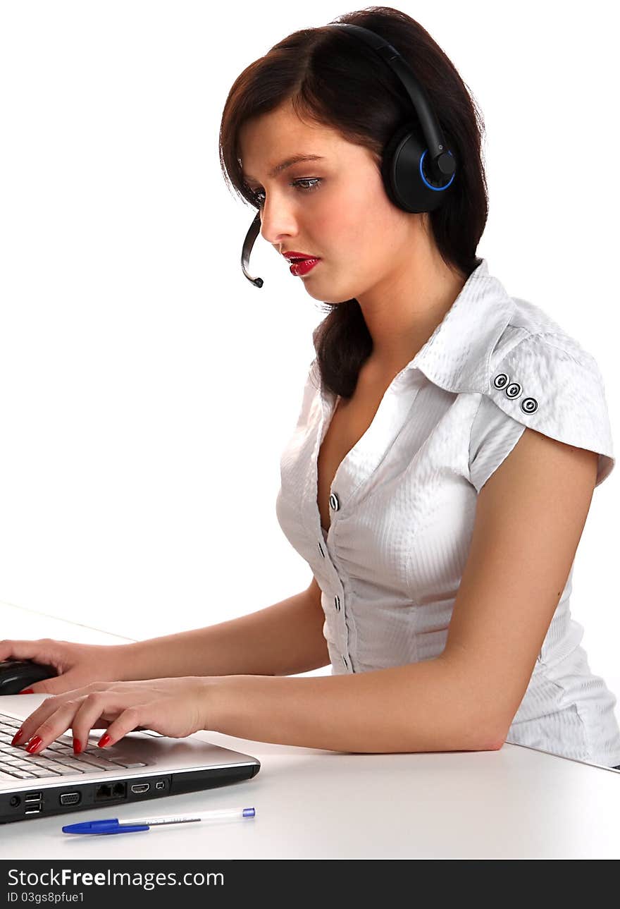 Young and beautiful femele operator call center. Young and beautiful femele operator call center