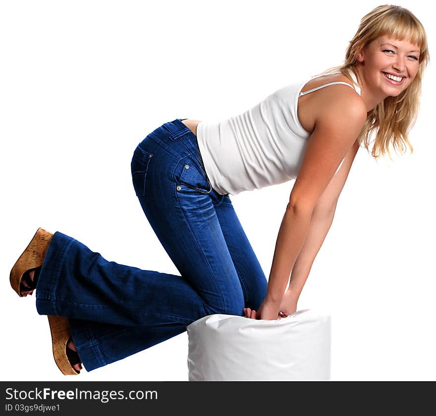 Young beautiful woman posing in the studio