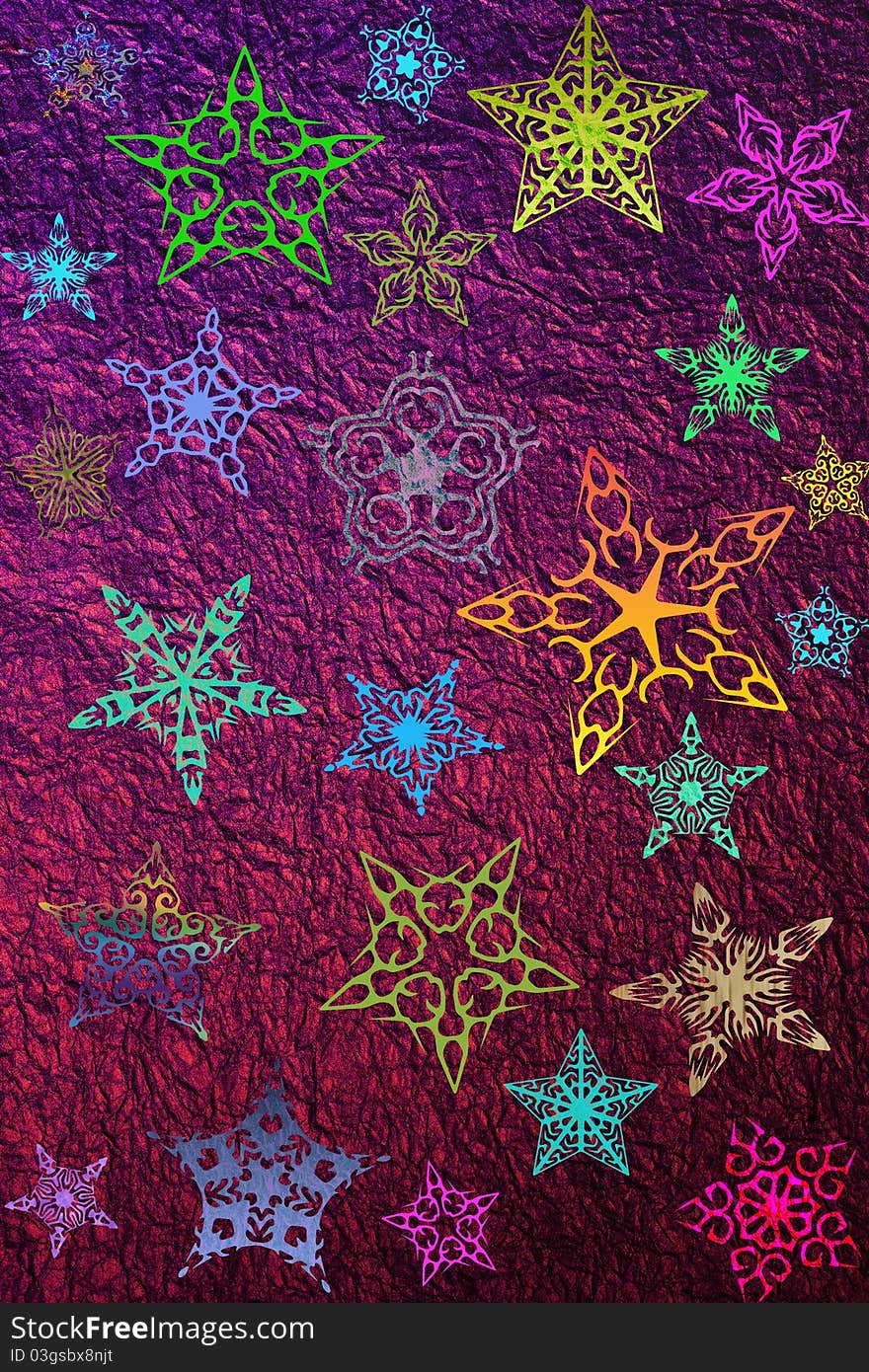 Holiday multicolor stars on textured background