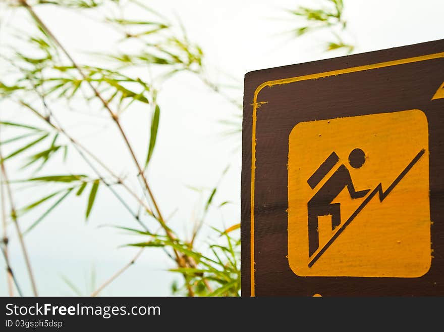 Sign on the cliff for climber