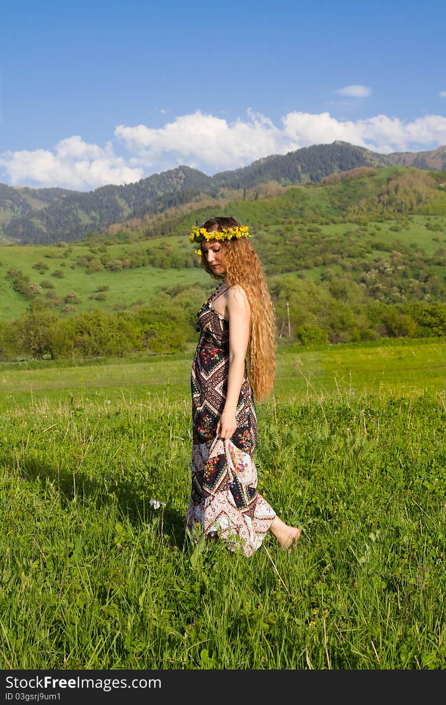 Girl wreaths on the grass