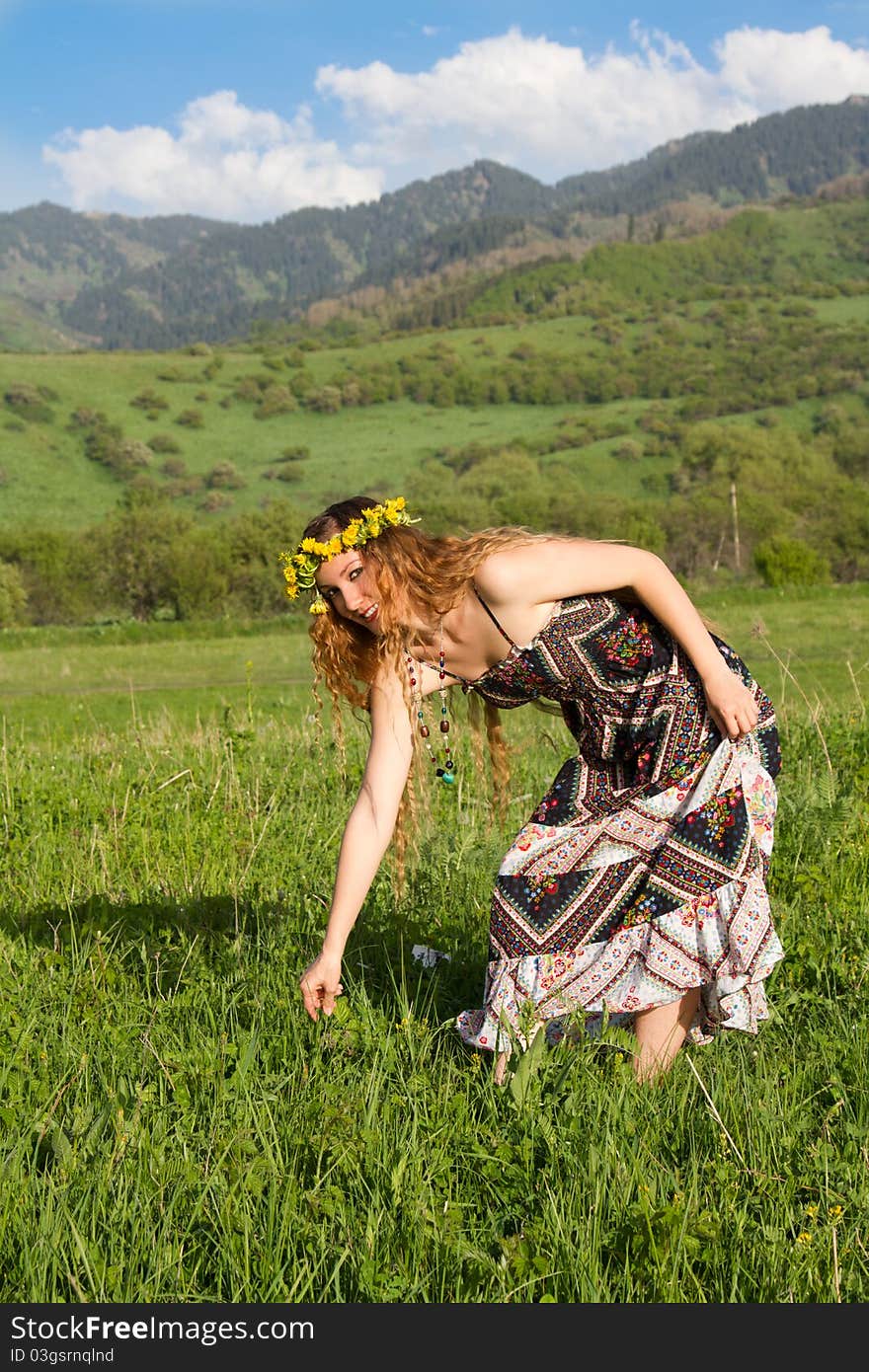 Girl wreaths on the grass