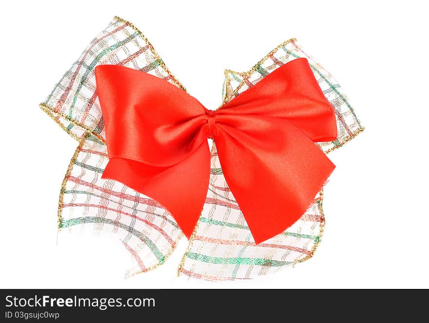 Red satin gift bow, isolated on white background