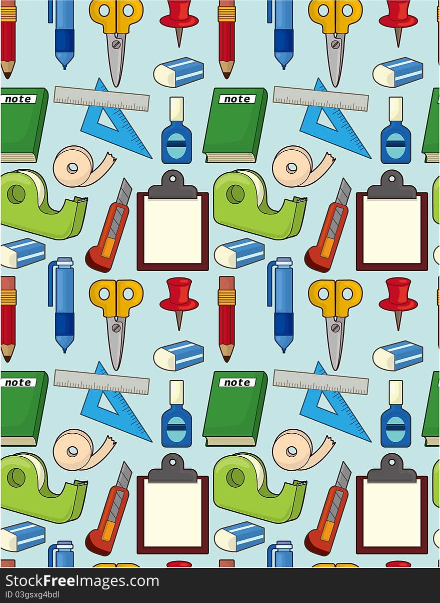 Cartoon stationery seamless pattern, drawing