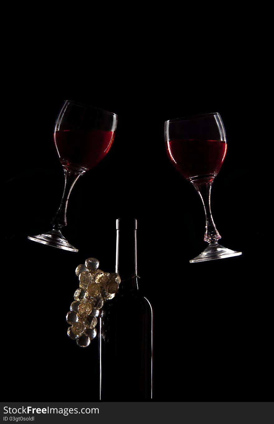 Red Wine Glasses And Bottle