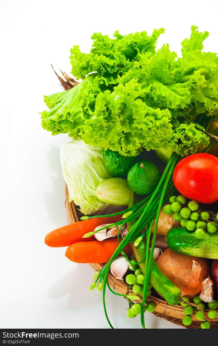 Vegetables - cabbage, tomato, cucumber, onion, lettuce and so on, on white background