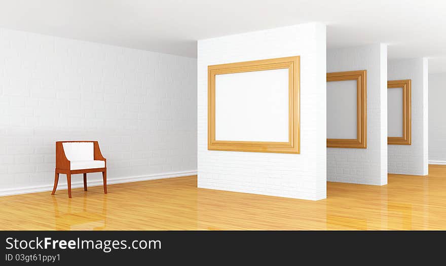 Empty gallery's hall with chair