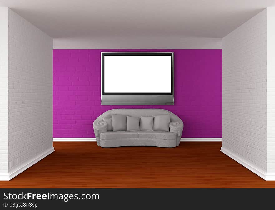 Hall with white sofa and flat Tv