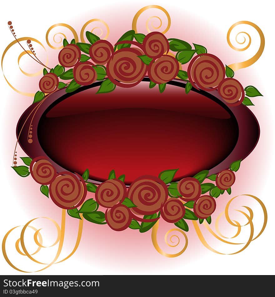 Oval shiny frame with stylized roses. Oval shiny frame with stylized roses