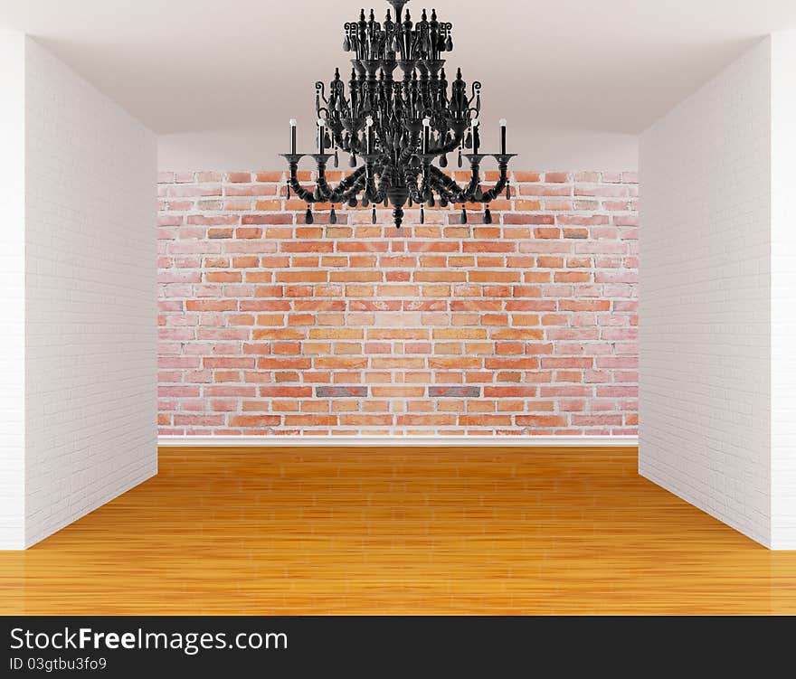 Empty room with black luxurious chandelier. Empty room with black luxurious chandelier