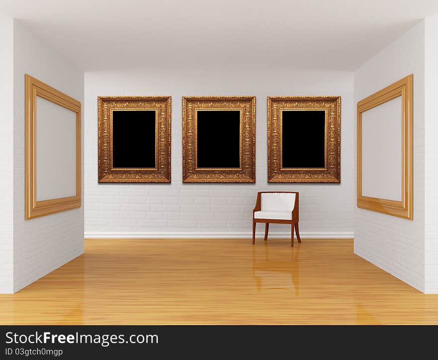 Empty gallery's hall with chair