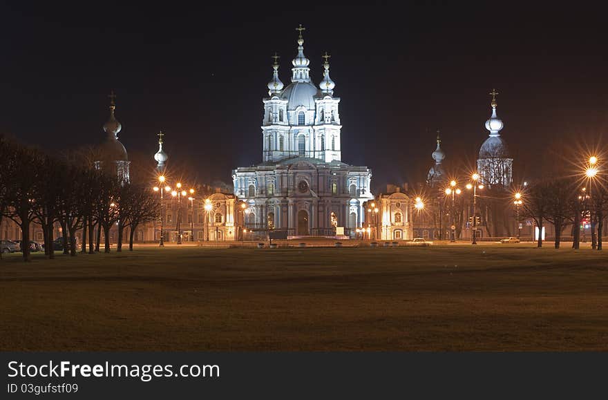 Night panorama of Smolnogo of Revival of the Christ's cathedral in St.-Petersburg. Night panorama of Smolnogo of Revival of the Christ's cathedral in St.-Petersburg