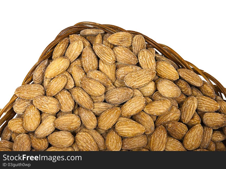 The almonds in pottle. closeup macro almonds