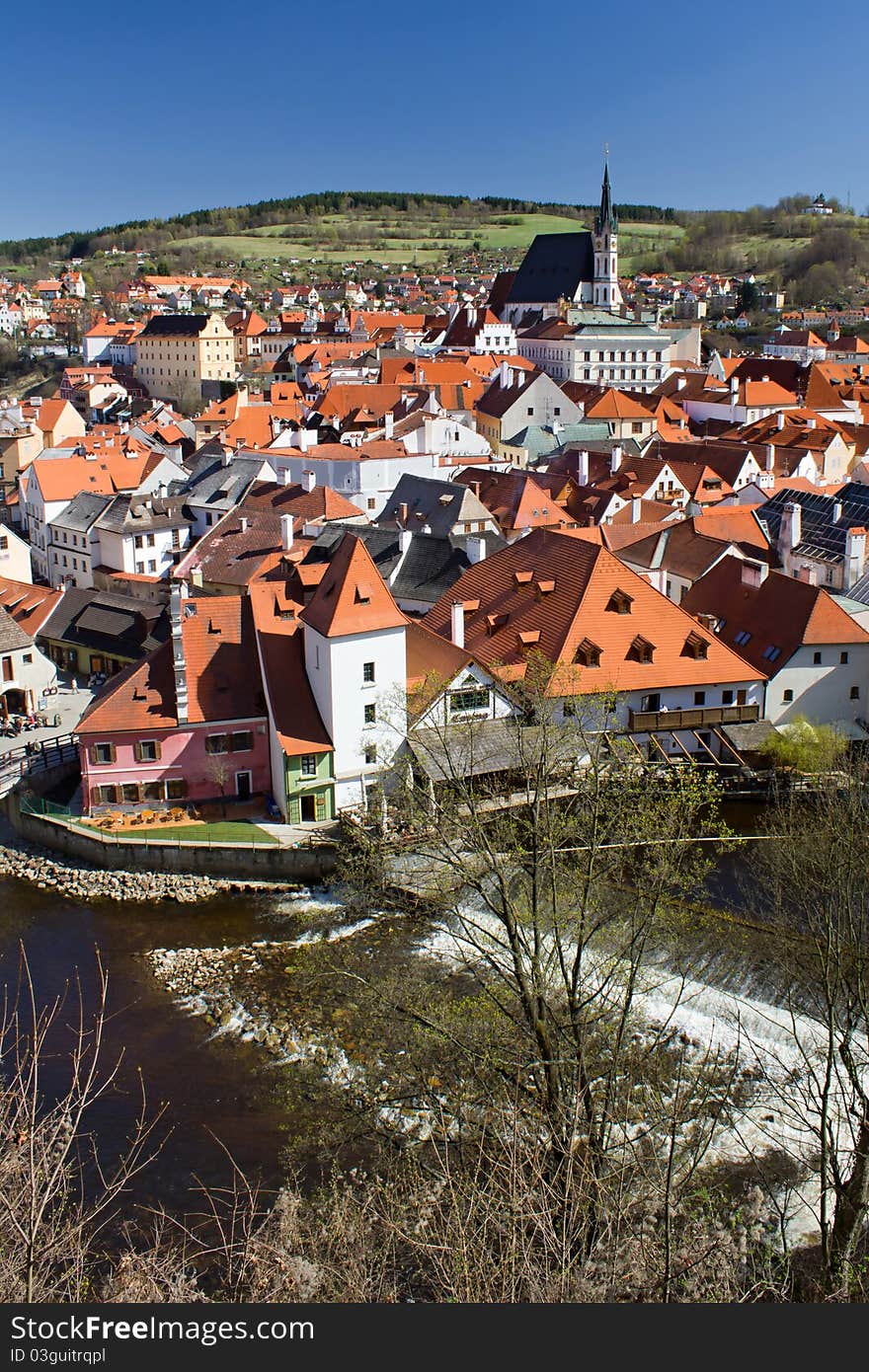 Bird view on Cesky Krumlov - south bohemia city