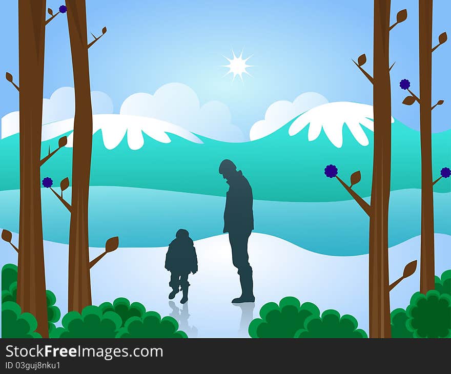 Man and boy in snow