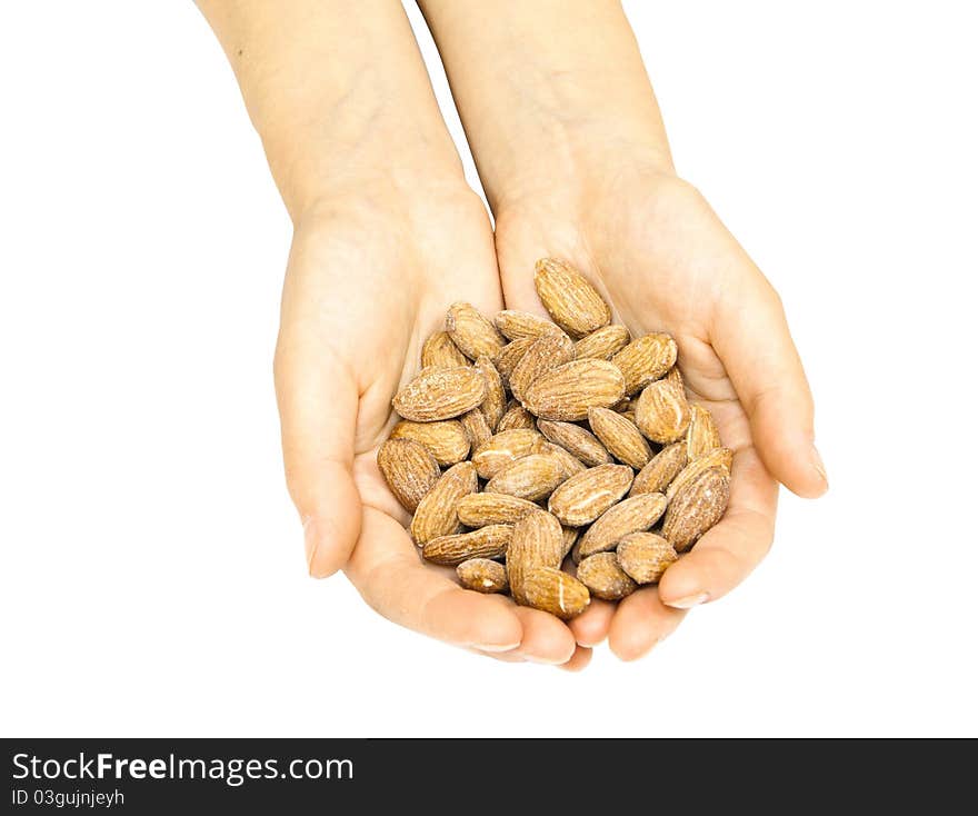 The almonds in women's hands