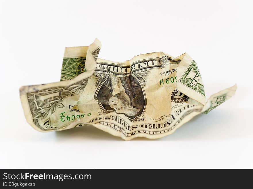 Crumpled dollar isolated on white background