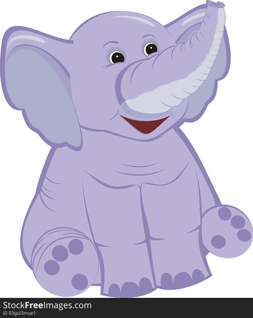 An illustration of a cute lilac elephant calf, isolated on a white background