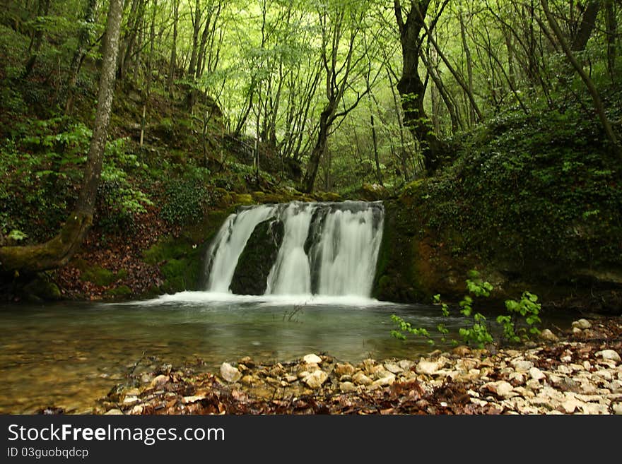 Beautiful river forming small waterfalls in a forest. Beautiful river forming small waterfalls in a forest