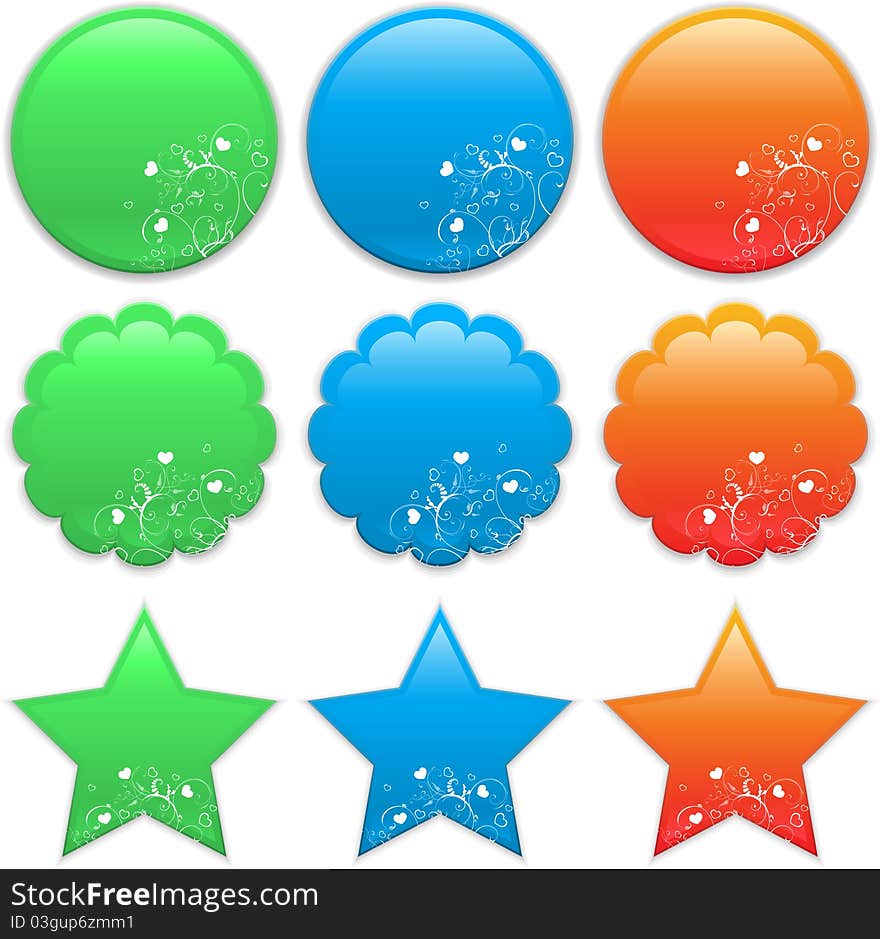 Nine round and star shape sticker red, blue, green colors. Nine round and star shape sticker red, blue, green colors