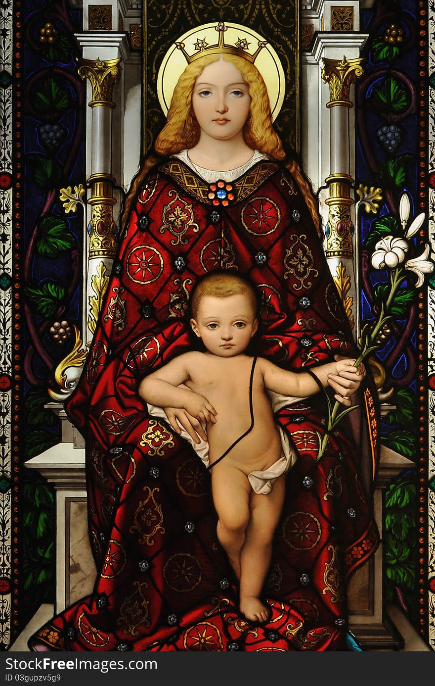 Madonna with Child in Stained Glass Window