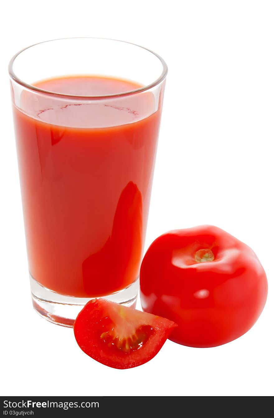 Fresh tomatoes ant tomato juice, isolated