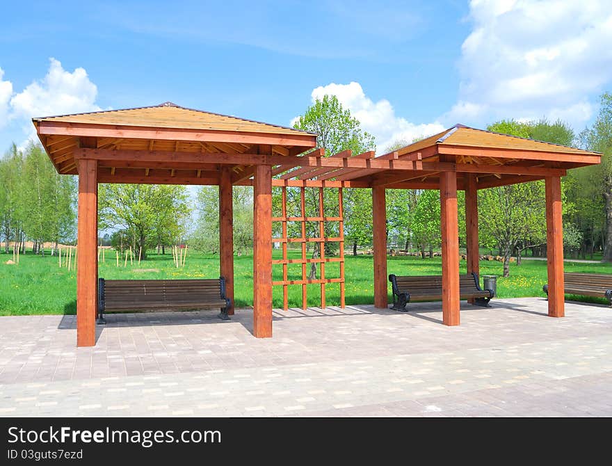 Wooden arbor in city park. Wooden arbor in city park