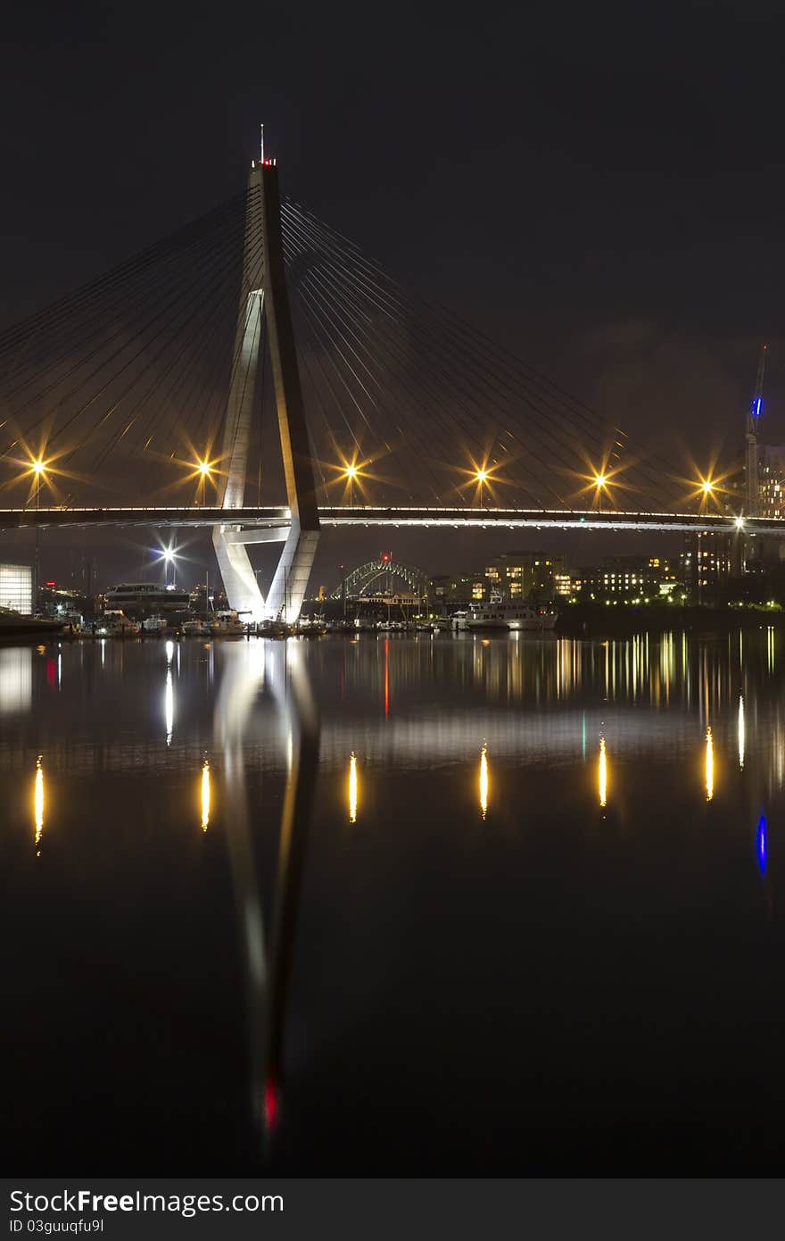 Anzac bridge at night time, Sydney Australia