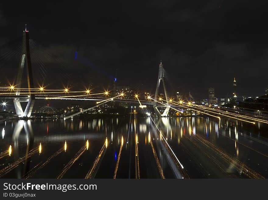 Anzac Bridge At Night Time, Sydney Australia