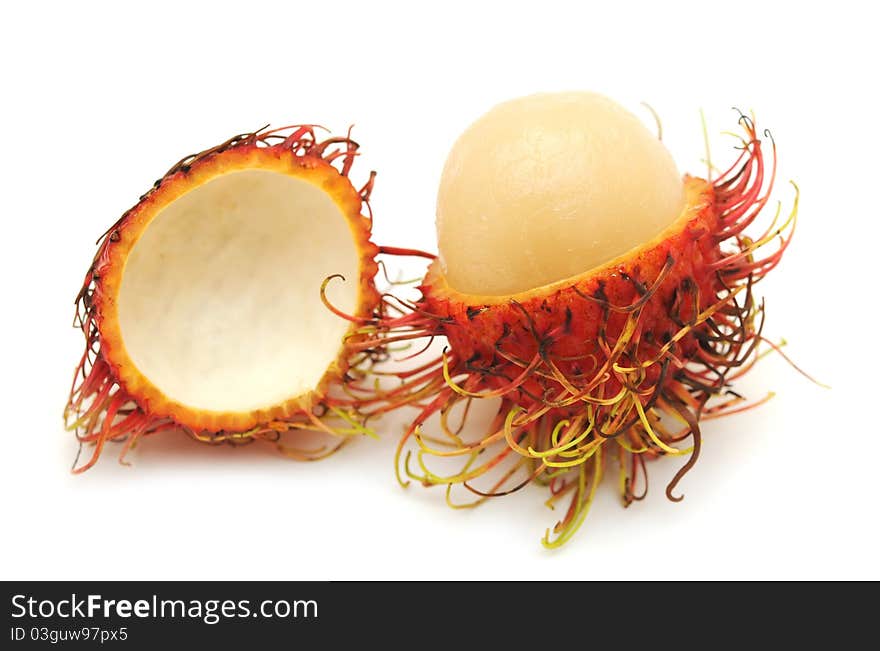 Rambutan opened rambutan ready to eat on white background