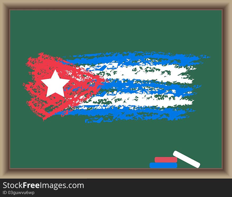 Flag Of Cuba On A Blackboard