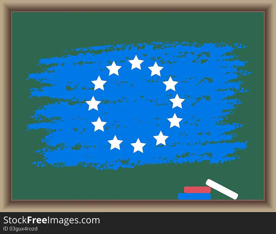 The drawn flag of Europe on a blackboard