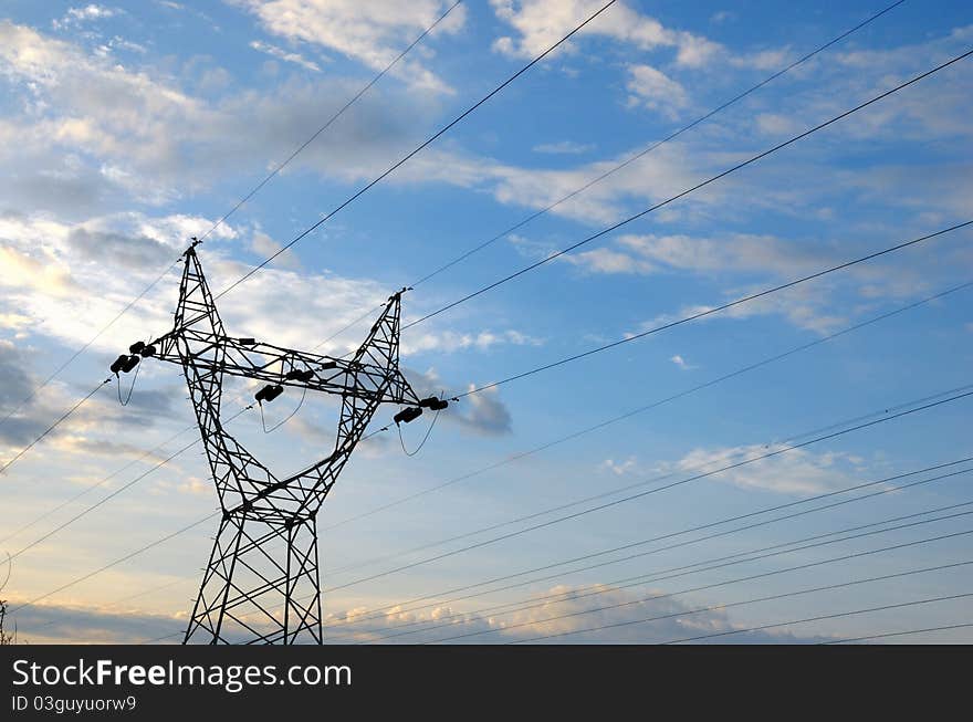 Electric power station isolated on white and blue