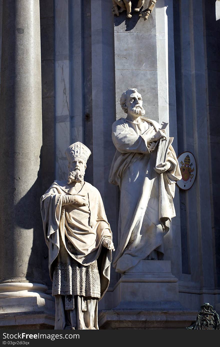 Statue of St. Peter, facade of cathedral. Catania